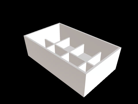 Open electronics enclosure with a grid of internal ribs, generated in CADlingo.