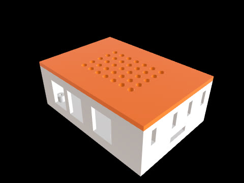 Raspberry Pi enclosure with an orange ventilated lid, white base and side openings.